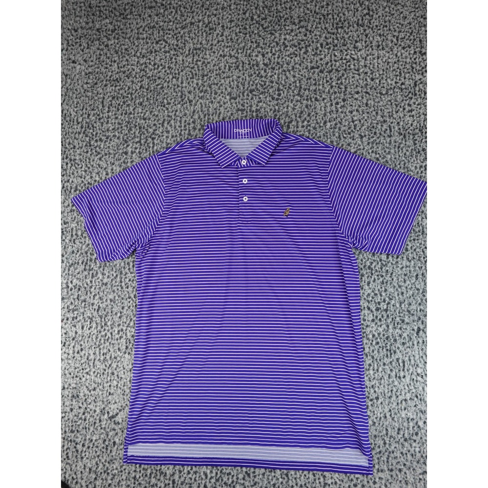 B. Draddy Sport Polo Shirt Mens Large Purple Striped Stretch Performance